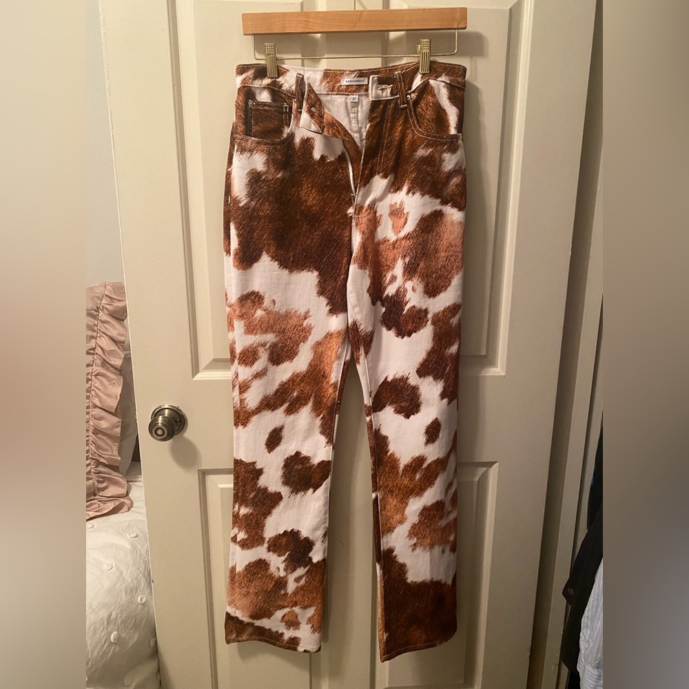 We Wore What straight leg cow print jeans